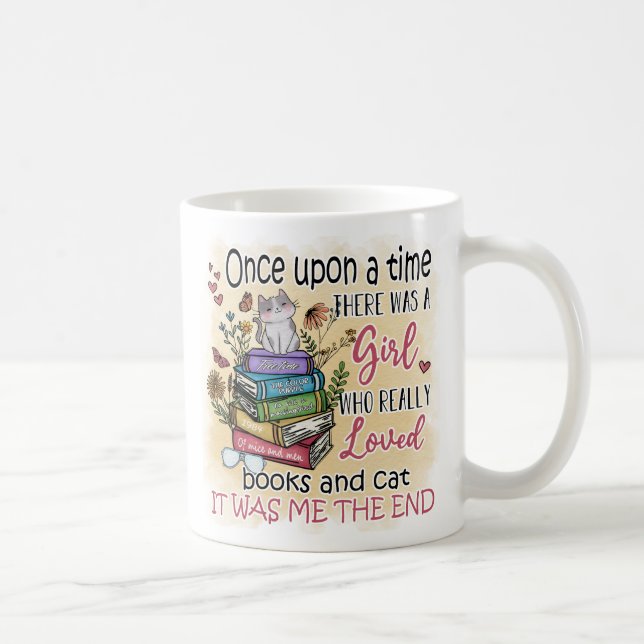 Caneca De Café Menina que ama Livros e Gatos (Direita)