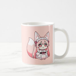 Caneca de Café Menina Raposa Chibi Rosa Pastel