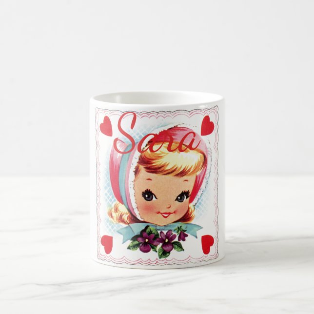 Caneca De Café Menina retro Personnalised dos namorados (Centro)
