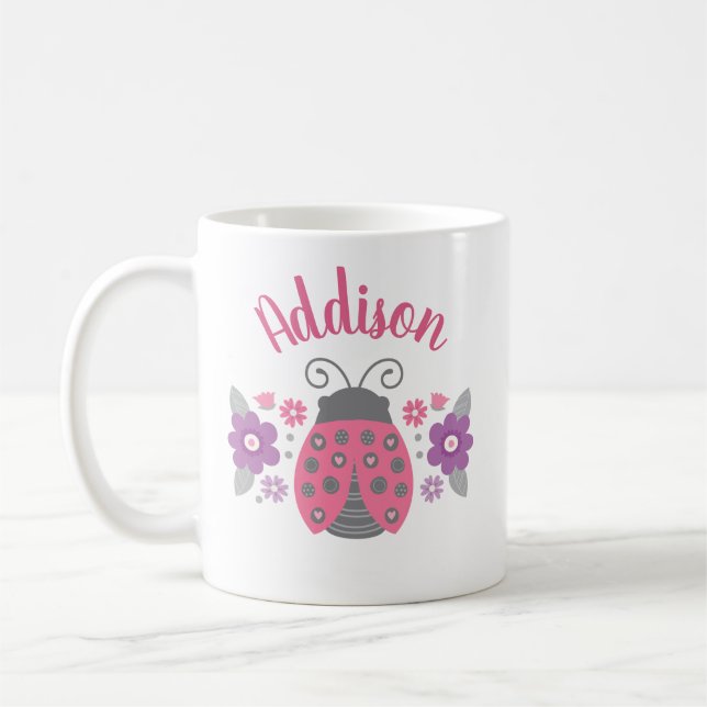 Caneca De Café Menina Rosa Personalizada Ladybug Mug (Esquerda)