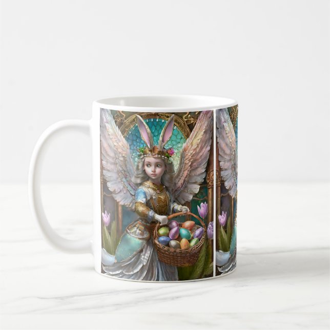 Caneca De Café Menina Vestindo roupa de anjo na Páscoa (Esquerda)