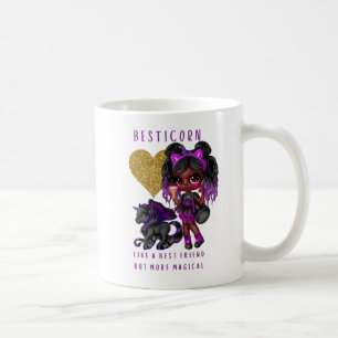 Caneca De Café Meninas Amigas Presentes Preto Unicórn Besticorn M