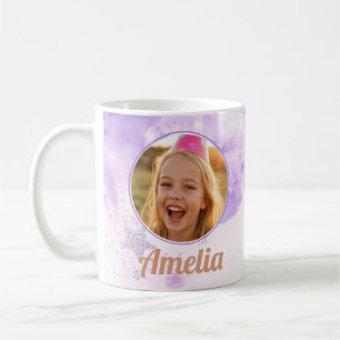 Caneca De Café Meninas Bolhas Roxas Foto Nome Aniversário