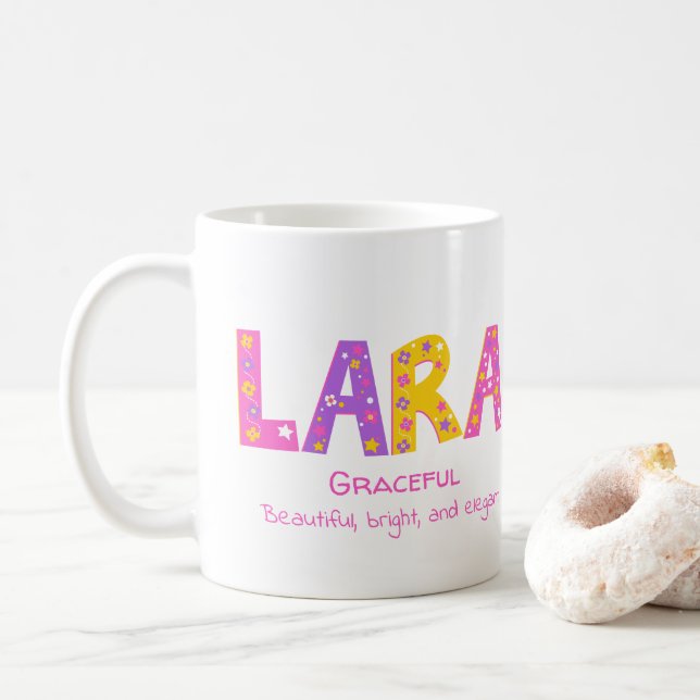 Caneca De Café Meninas Lara chamam-se estrelas de flores roxas co (Com Donut)