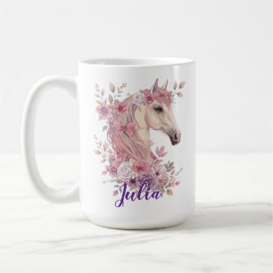Caneca De Café Meninas Lindos Cavalinhos Floral Pastel Cavalo