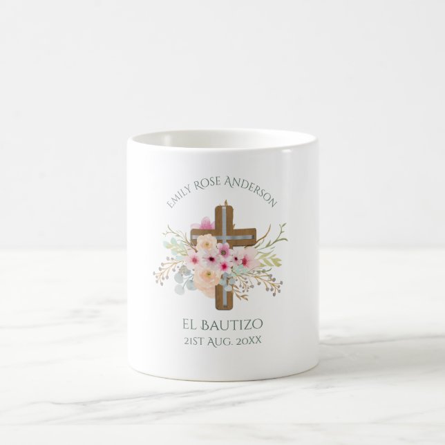 Caneca De Café Meninas Pink floral BAUTIZO Baptism Bautismo Nomea (Centro)
