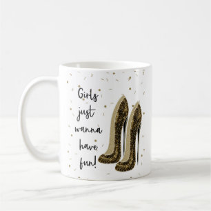 Caneca De Café Meninas Querem Diversão Saltos Altos Pretos Dourad