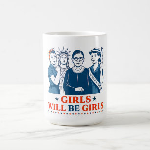 Caneca De Café Meninas Serão Meninas Feministas Patrióticas 4 de