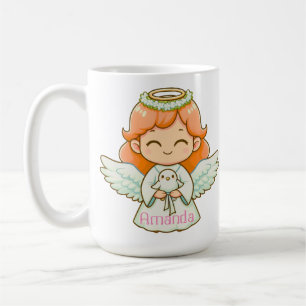 Caneca De Café Menininha de anjo e pássaro