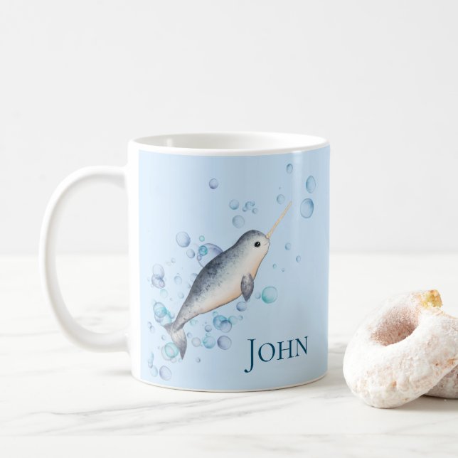 Caneca De Café Menino Adorável Narwhal ocean (Com Donut)