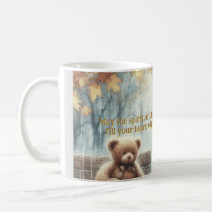 Caneca De Café Menino angelical com Urso de Pelúcia