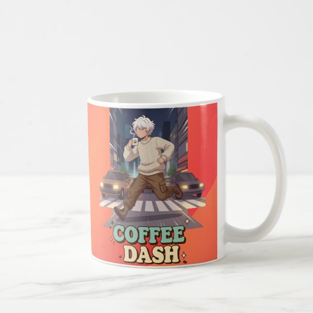 Caneca De Café Menino Anime Fofo Correndo na Cidade com Café (Direita)