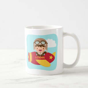 Caneca De Café Menino Aviador Fofo Aventura de Avião Para Criança