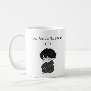 Caneca De Café Menino Chibi Relatável com Bateria Social Baixa