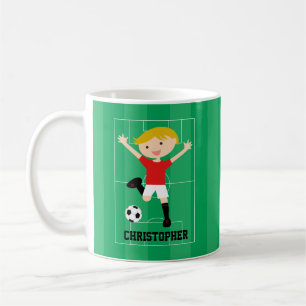 Caneca De Café Menino customizável 1 do futebol vermelho e branco