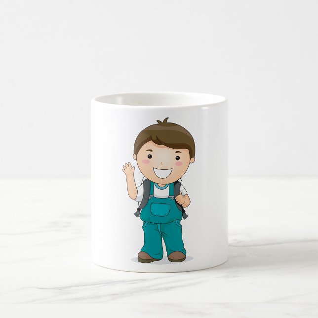 Caneca De Café Menino da Escola Sorridente com Mochila (Criador carregado)