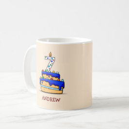 Caneca De Café Menino de 7 anos de idade, 7 no Bolo Azul Doce