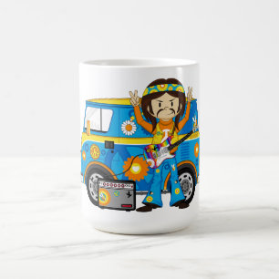 Caneca De Café Menino do Hippie com guitarra e campista Van