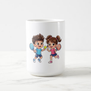 Caneca De Café Menino e Menina de Desenho Animado Fofo Jogando Pa
