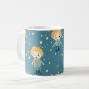Caneca De Café Menino Fofo e Padrão de Estrelas