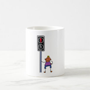 Caneca De Café Menino na passagem de pedestres com sinal de parag