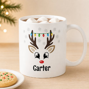 Caneca De Café Menino Renaudinho Luzes de Natal Nome