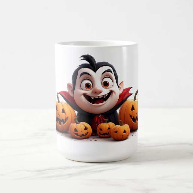 Caneca De Café Menino Vampiro Feliz Com Abóboras de Halloween 🎃 (Centro)