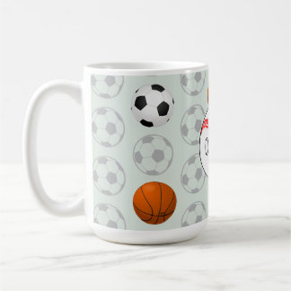Caneca De Café Meninos com Nome Branco Desenho de Esportes de Bei