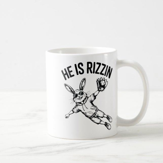Caneca De Café Meninos Ele Ressuscitou Coelho Face Óculos de Sol  (Direita)