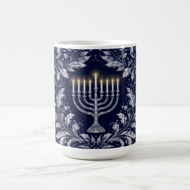 Caneca De Café Menorá Azul-Marinho Profundo Padrão William Morris (Centro)