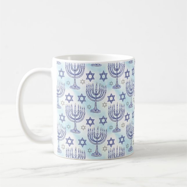 Caneca De Café Menorá de Hanukkah Estrela de Davi Estilo de Arte  (Esquerda)