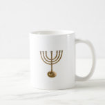 Caneca De Café menorá dourada<br><div class="desc">Menora, canukah,  metal dourado,  hannukah,  hebraico,  feriados,  judeu,  judaísmo,  menorah,  chanukah,  hannuka,  canuka,  christmukah,  christmukkah,  judaica rabbi</div>