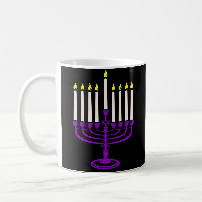Caneca De Café menorah hanukkah púrpura (Esquerda)