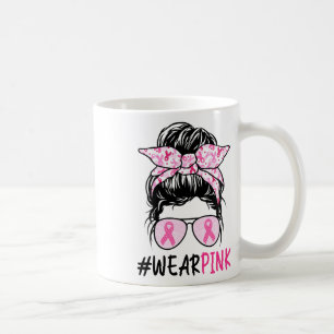 Caneca De Café Mensageiro Bun Gles Veste Cancer da mama rosa-bran