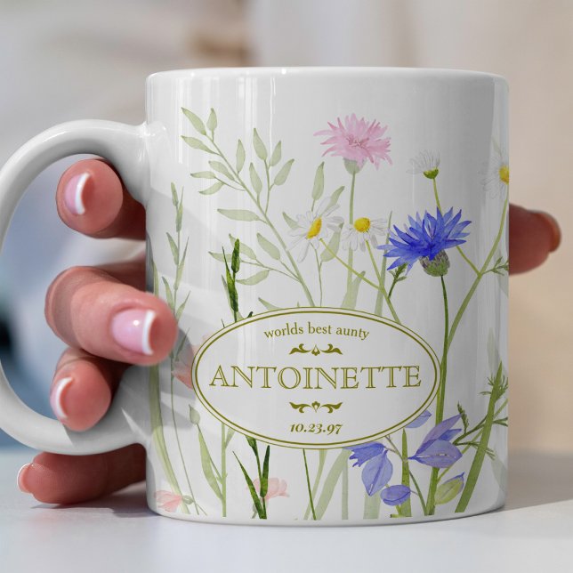 Caneca De Café Mensagem de aniversário ilustrada com flores silve (Criador carregado)