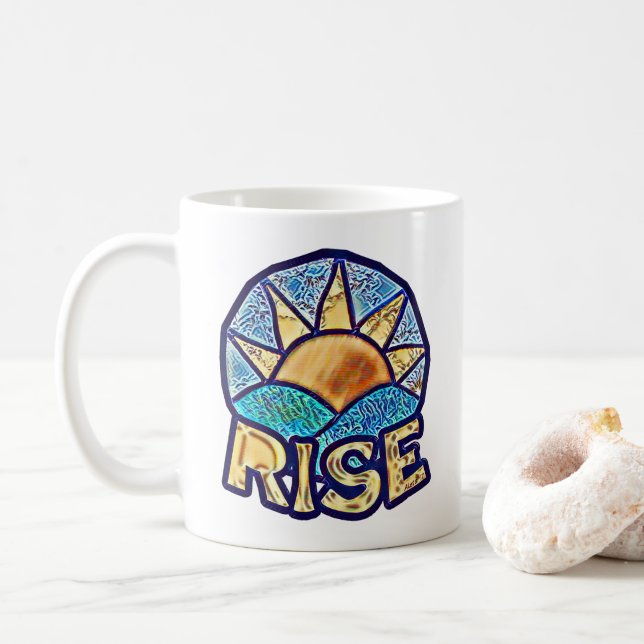 Caneca De Café Mensagem de Uplifing do Ouro Sun Rise ~ (Com Donut)