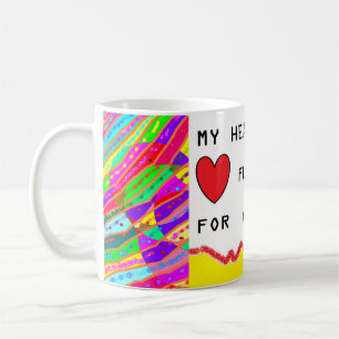 Caneca De Café Mensagem romântica e arte sobre corações