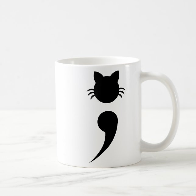 Caneca De Café Mental Health Awareness Cat Semicolon Shirt_ Cat L (Direita)