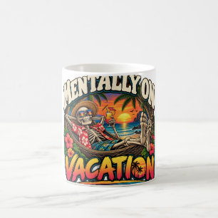 Caneca De Café Mentalmente de Férias Esqueleto Engraçado na Rede