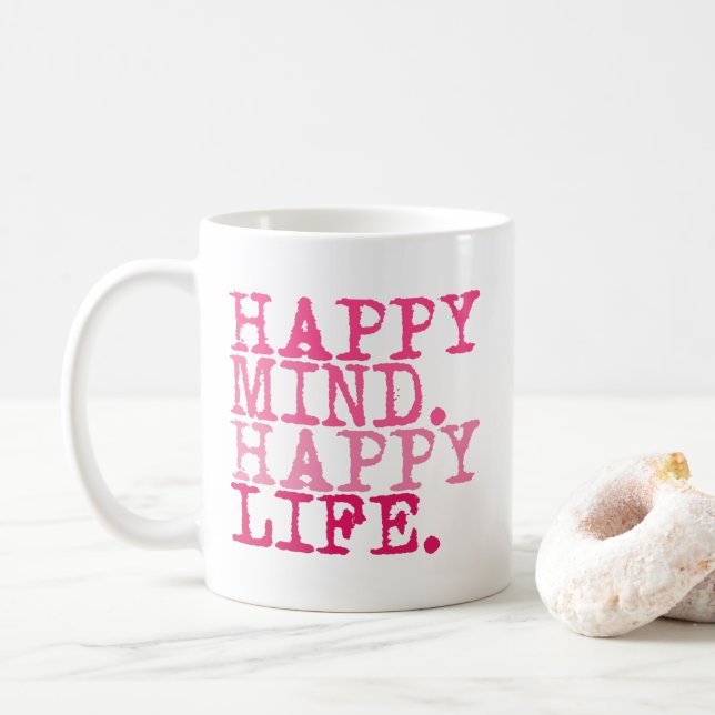 Caneca De Café Mente Feliz. Vida Feliz. Citação inspiradora diver (Com Donut)