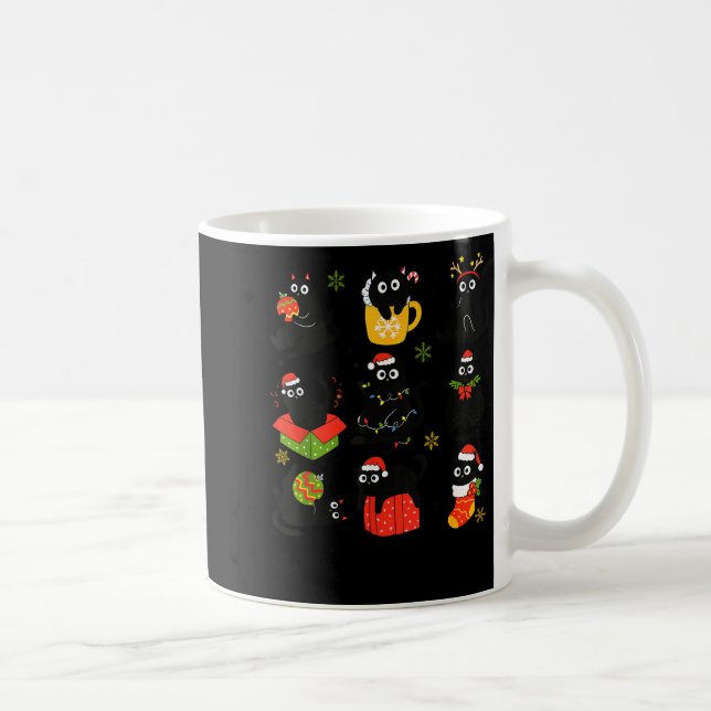 Caneca De Café Meow Christmas Xmas Lights Black Cat Pajamas Famil (Direita)