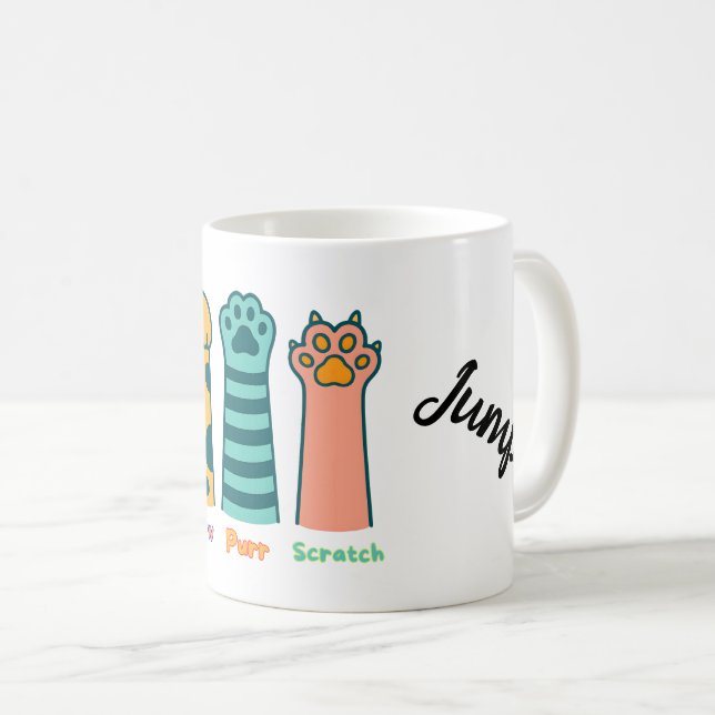 Caneca De Café Meow Purr Scratch - Pata De Gato Engraçada (Frente Esquerda)