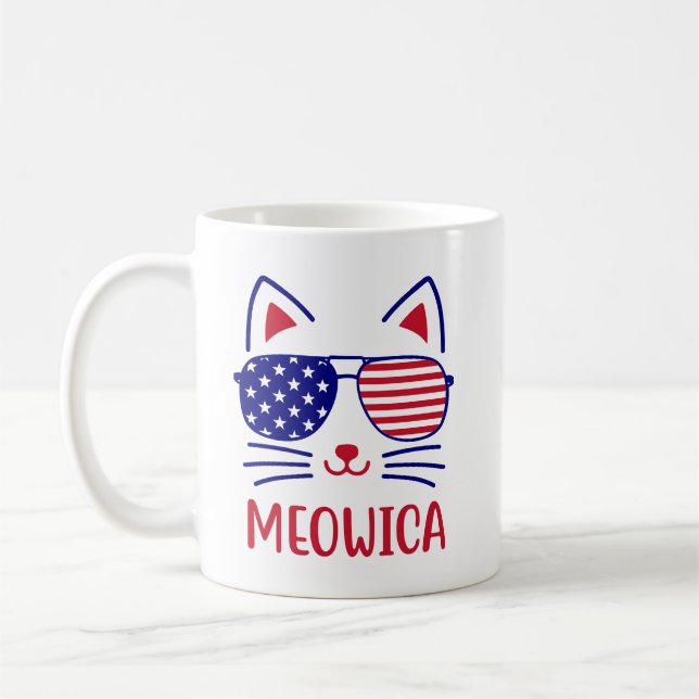 Caneca De Café Meowica Cat. 4 de julho Camisa - Amor de Gato Patr (Esquerda)