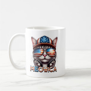 Caneca De Café Meowica Cat. 4 de julho Camisa - Amor de Gato Patr