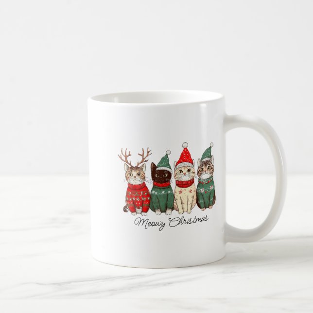 Caneca De Café Meowy Catmas Cat Christmas Lights Xmas Pajamas Cat (Direita)