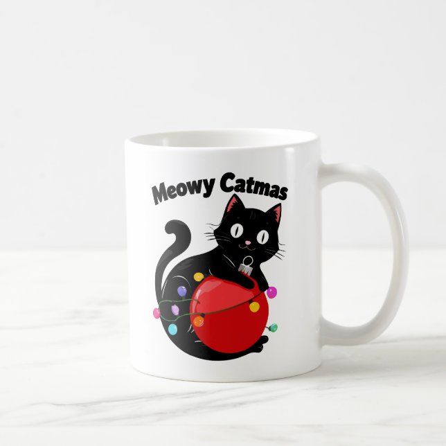 Caneca De Café Meowy Catmas - Cat with Christmas ornament (Direita)