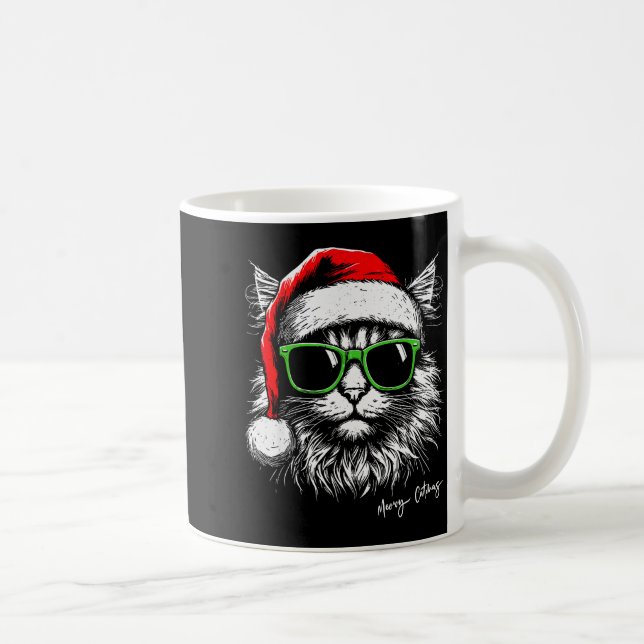 Caneca De Café Meowy Catmas Santa Hat Cute Cat Christmas Pajamas  (Direita)