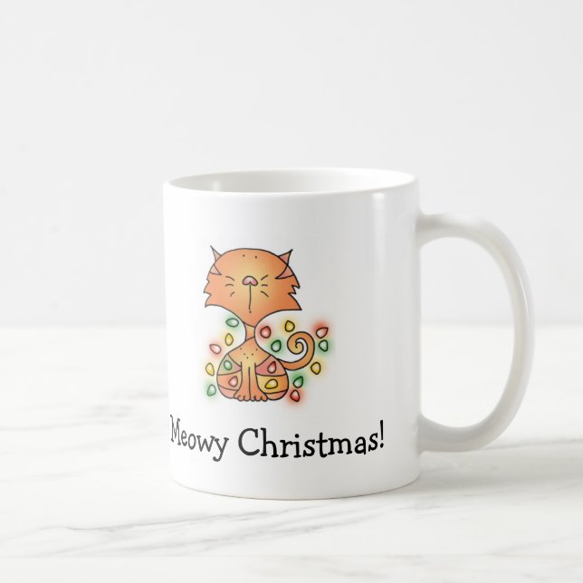 Caneca De Café MEOWY CHRISTMAS! Cartoon Mug por April McCallum (Direita)