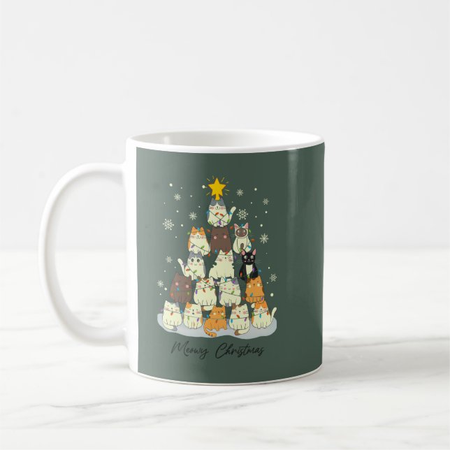 Caneca De Café Meowy Christmas — Cute Cat Tree (Esquerda)