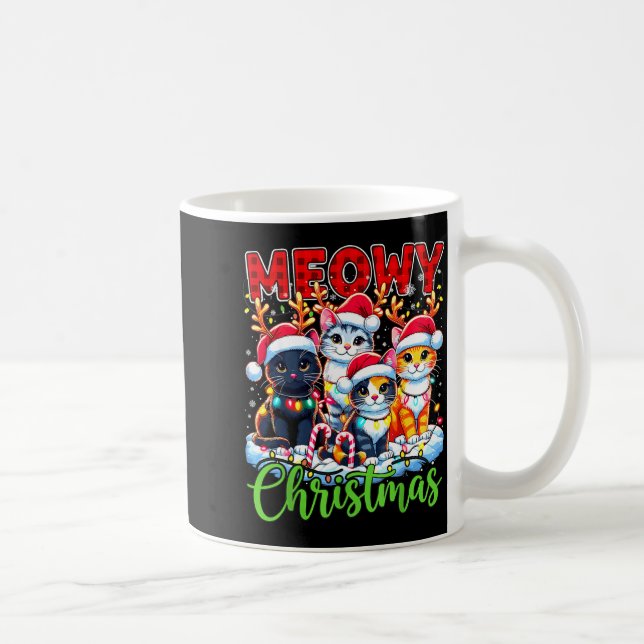 Caneca De Café Meowy Christmas Reindeer Xmas Lights Santa Cat  (Direita)